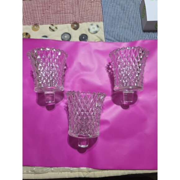 3- Vintage Clear Glass Diamond Cut Peg Candle Holders Sconces MCM Home Decor‎ - Picture 1 of 4